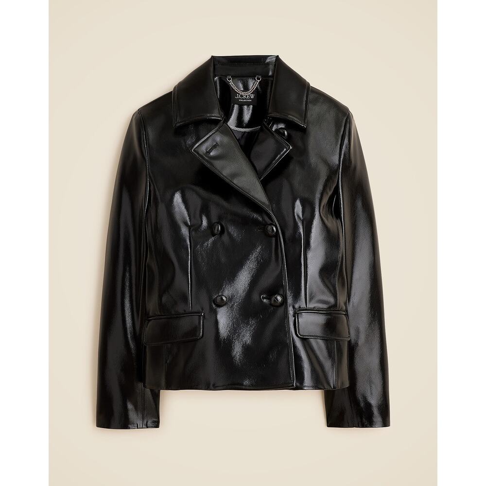 J. Crew Women's Cropped Peacoat Faux Patent Leather Long Sleeve Black Size 4 NWT